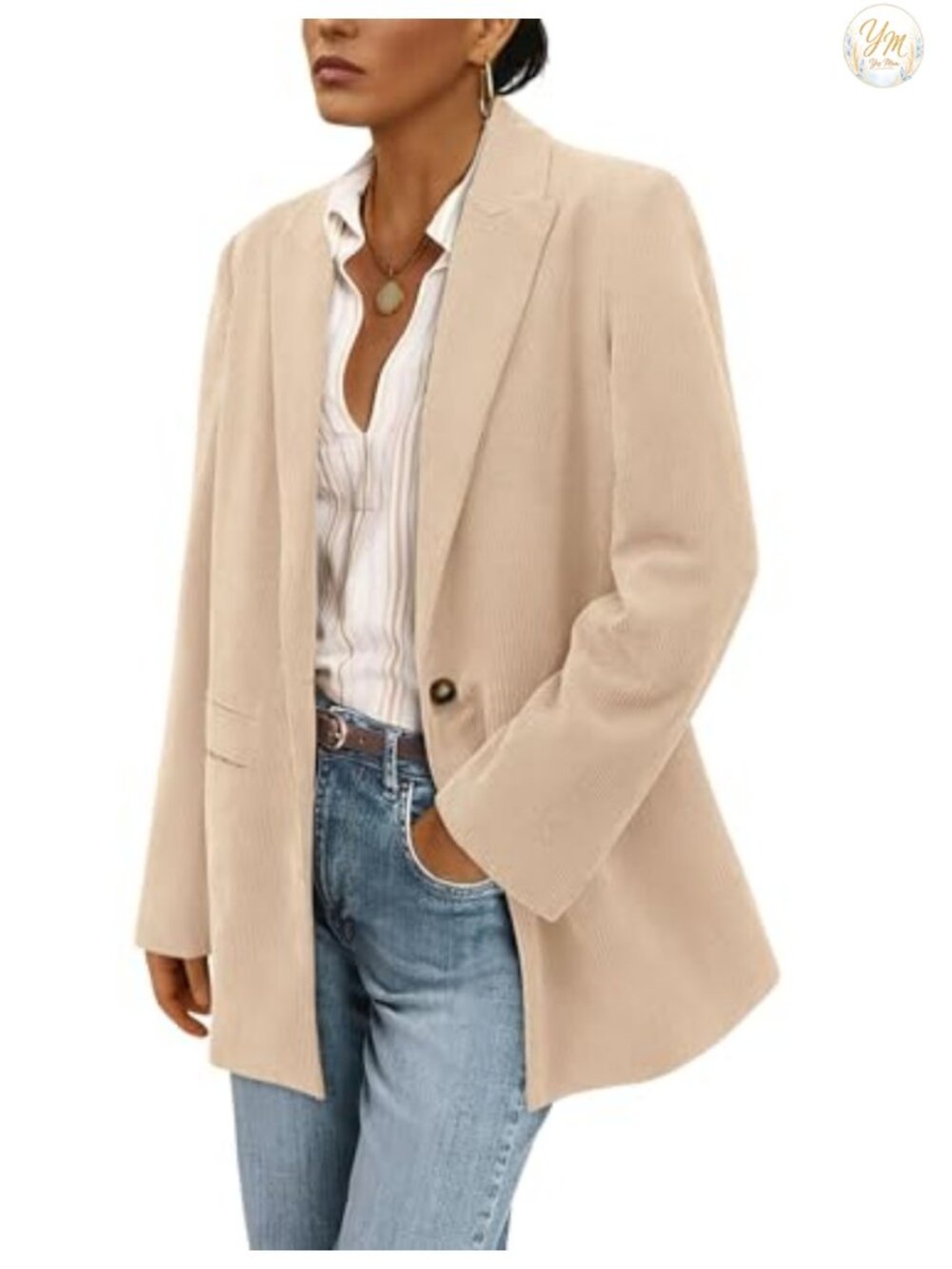 Corduroy Blazer Jacket Women's Button Front Casual Office